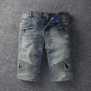 شورتات زرقة بيج متضررة مع سحاب وجيوب جانبية