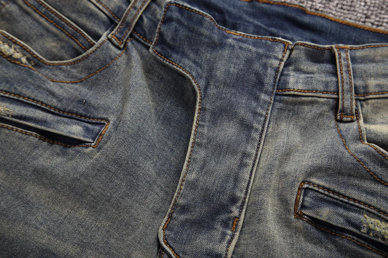 Blue Beige Distressed Zippered Side Pockets Shorts 7