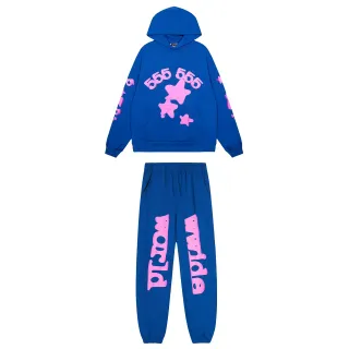 Blue Pink Oversized Hoodie Graphic-Print Joggers Tracksuit