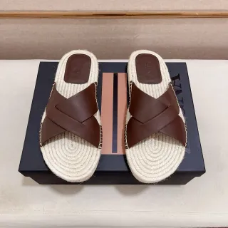 Brown and Beige Woven Rope Espadrille Slide Slippers