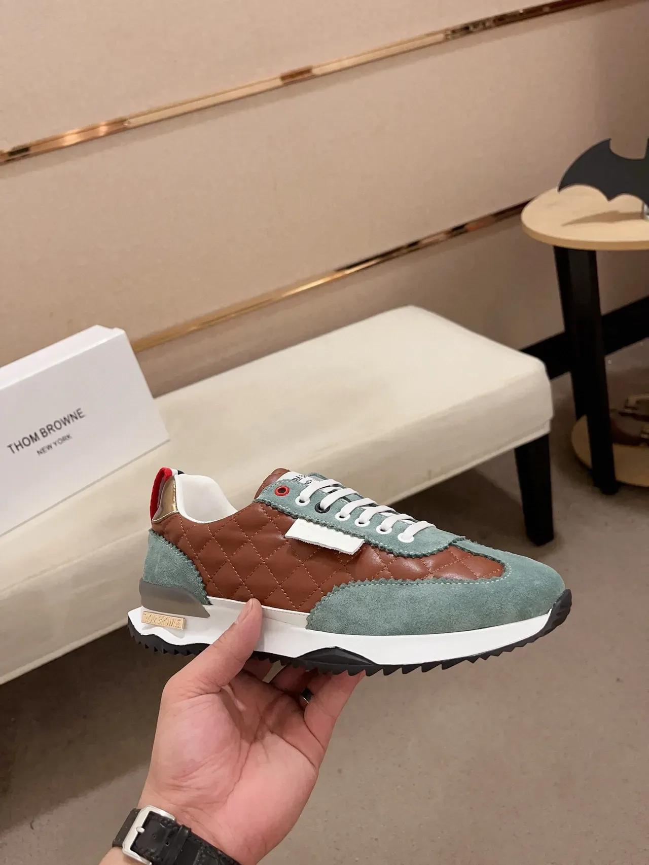Brown and Sage Green Quilted Panel Lifestyle Sneakers 4