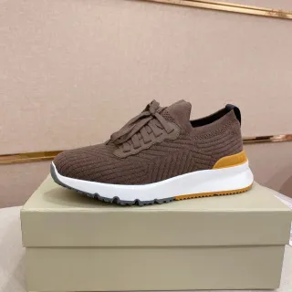 سنيكرز بني بيج تريكو أعلى منحوت أبيض midsole