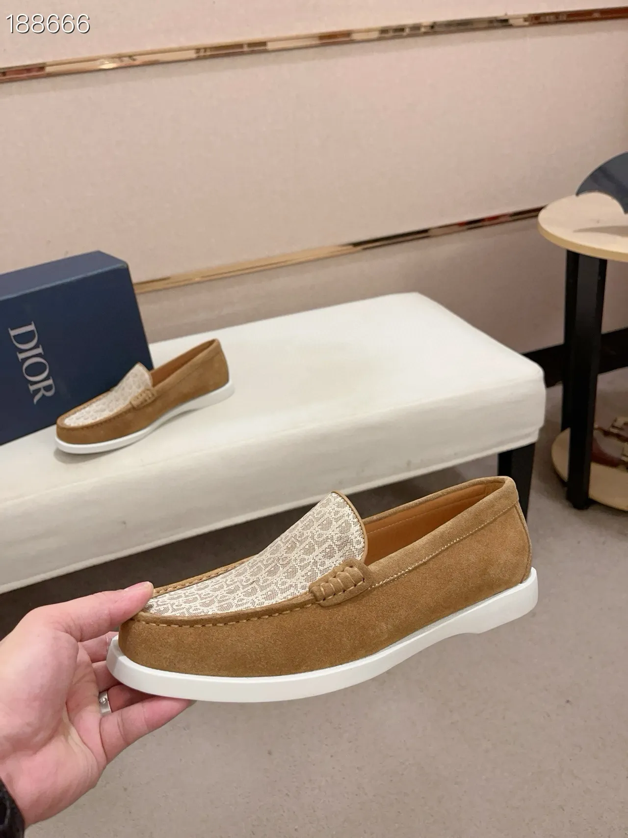 Brown Beige Suede Upper Patterned Vamp Loafer 4