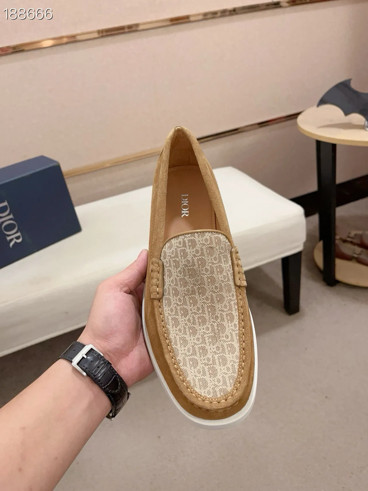 Brown Beige Suede Upper Patterned Vamp Loafer 5