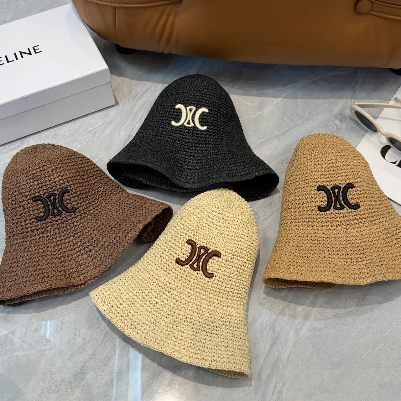Brown Black Crocheted Wide-Brimmed Bucket Hat 2