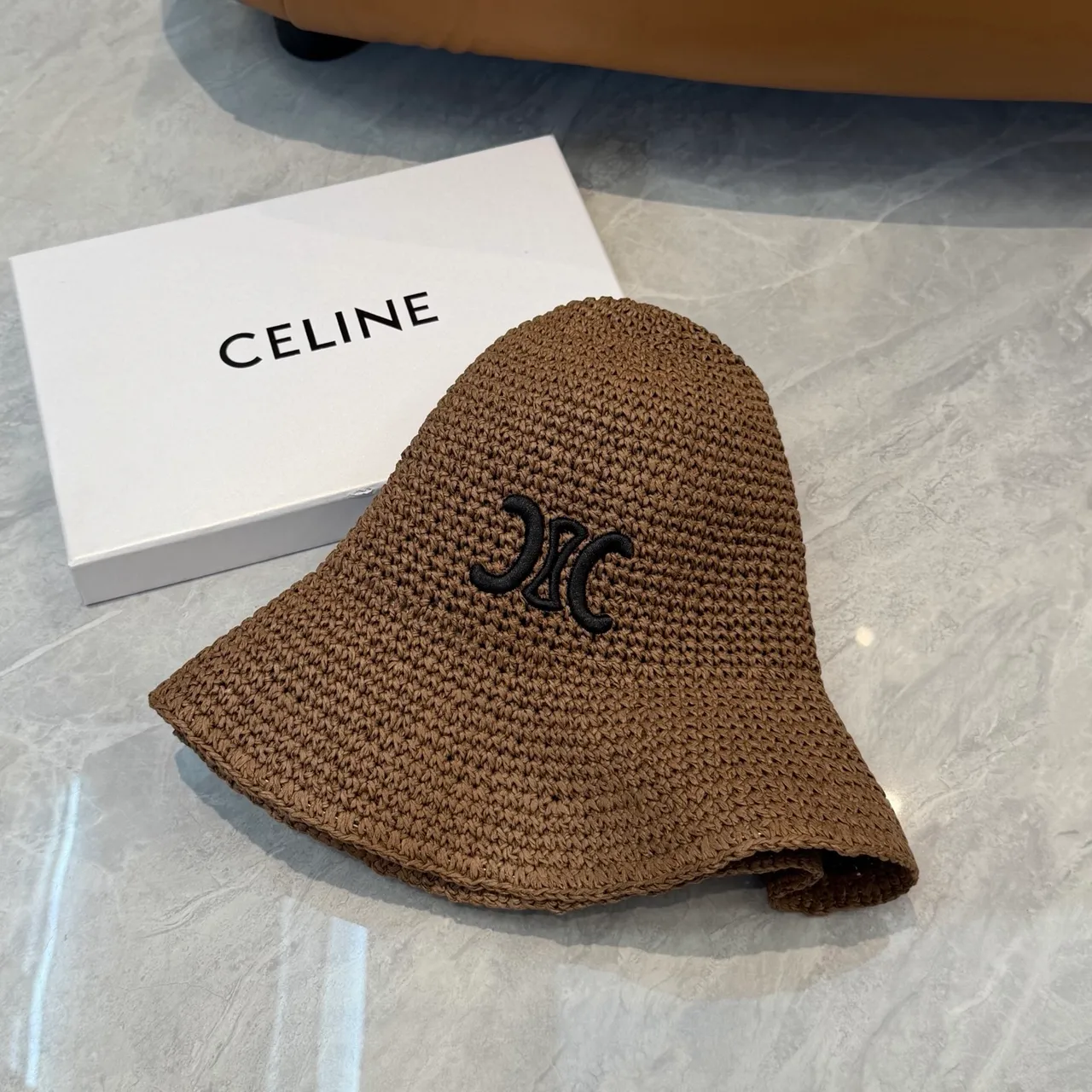 Brown Black Crocheted Wide-Brimmed Bucket Hat 3