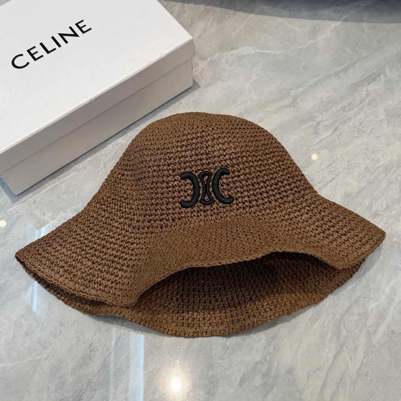 Brown Black Crocheted Wide-Brimmed Bucket Hat 4