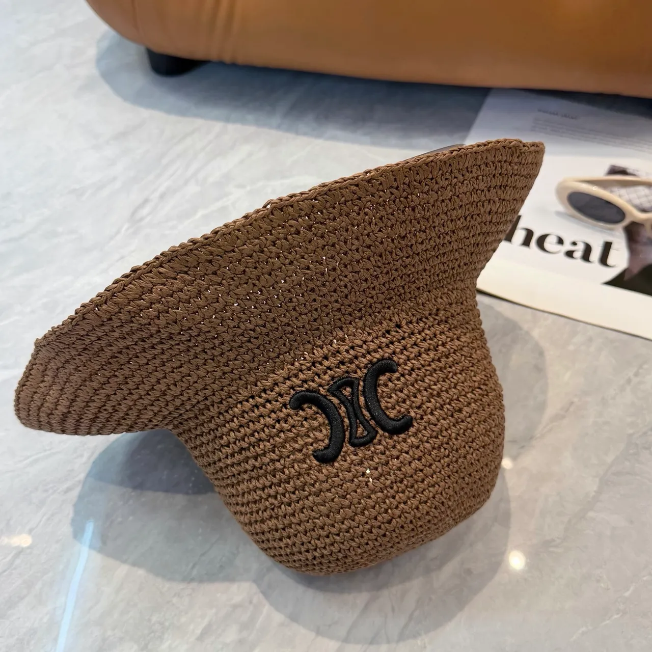 Brown Black Crocheted Wide-Brimmed Bucket Hat 5