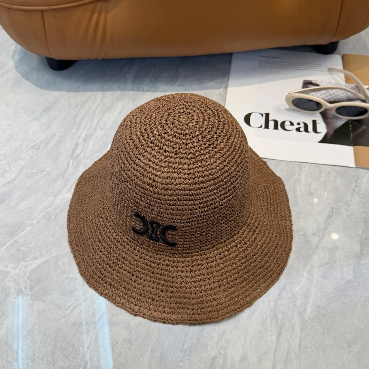 Brown Black Crocheted Wide-Brimmed Bucket Hat 6
