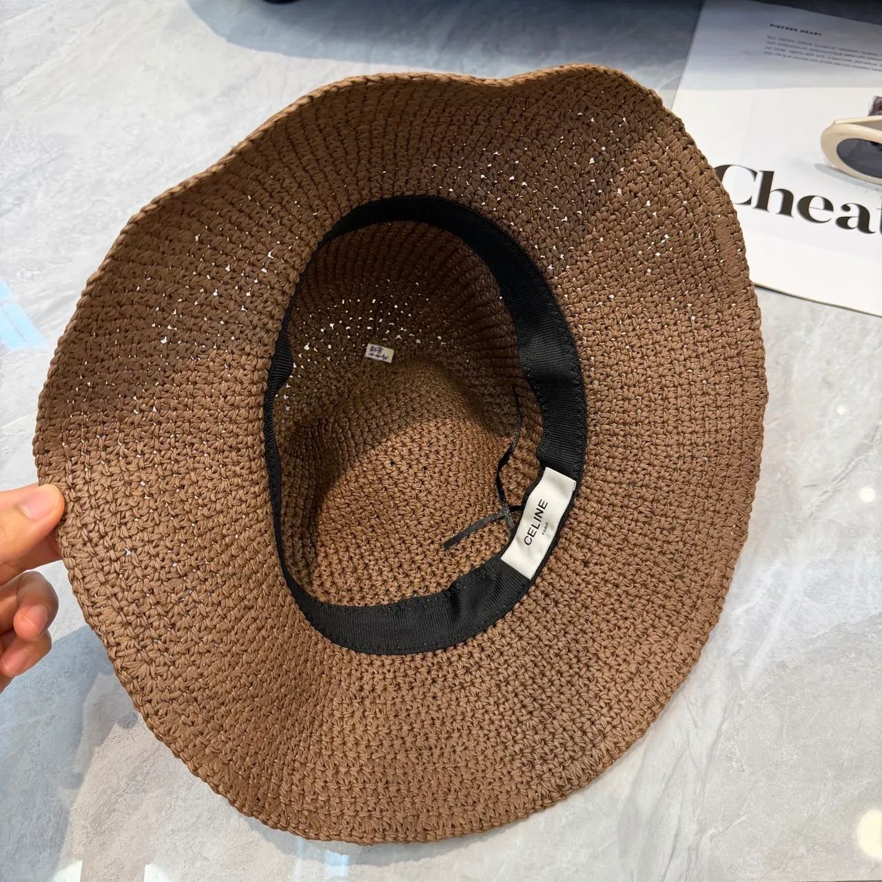Brown Black Crocheted Wide-Brimmed Bucket Hat 7