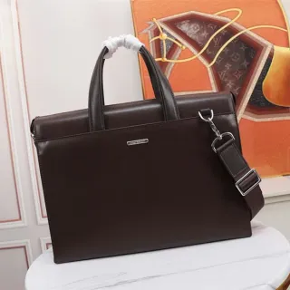 Brown Silver Structured Leather Front Flap Closure Boston Bag