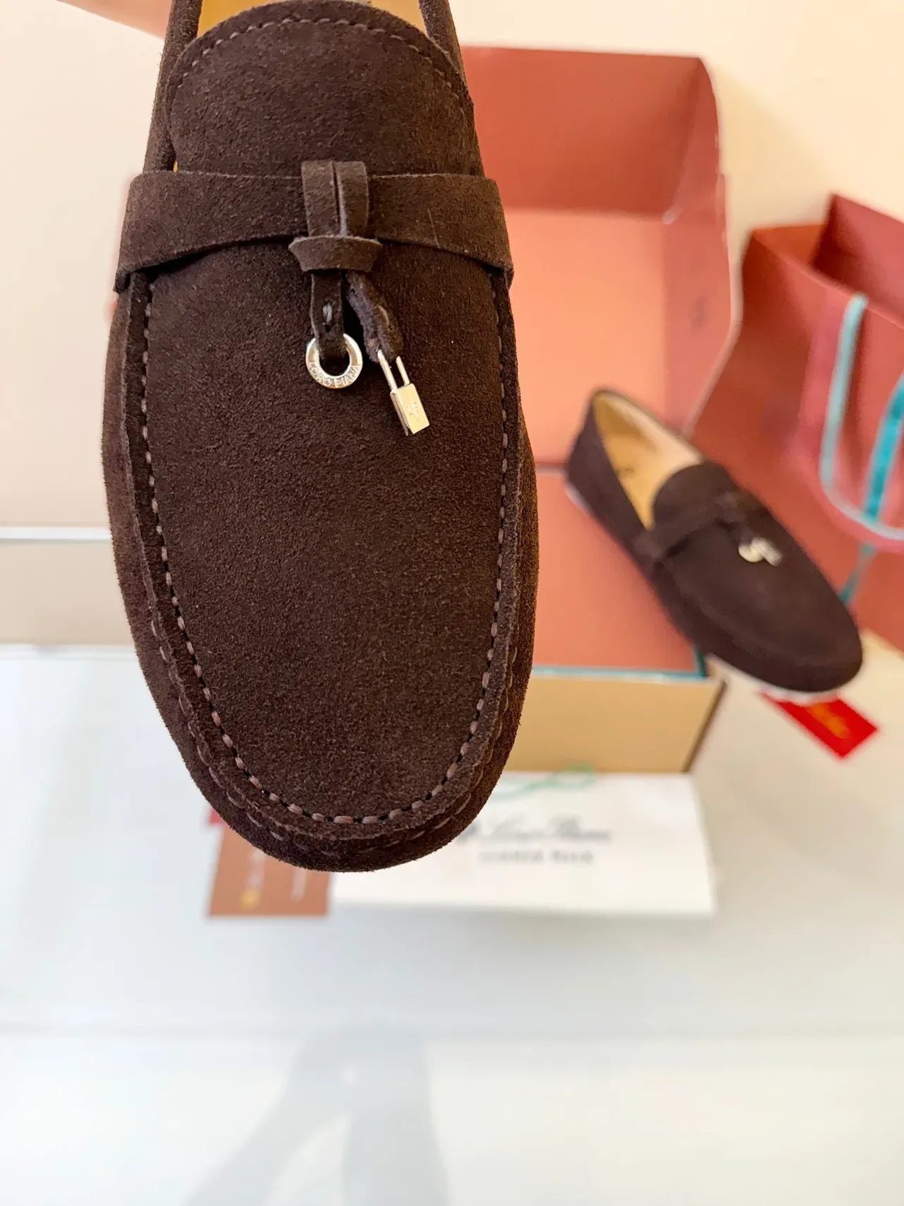 Brown White Suede Upper Moccasin-Stitched Vamp Loafer 3