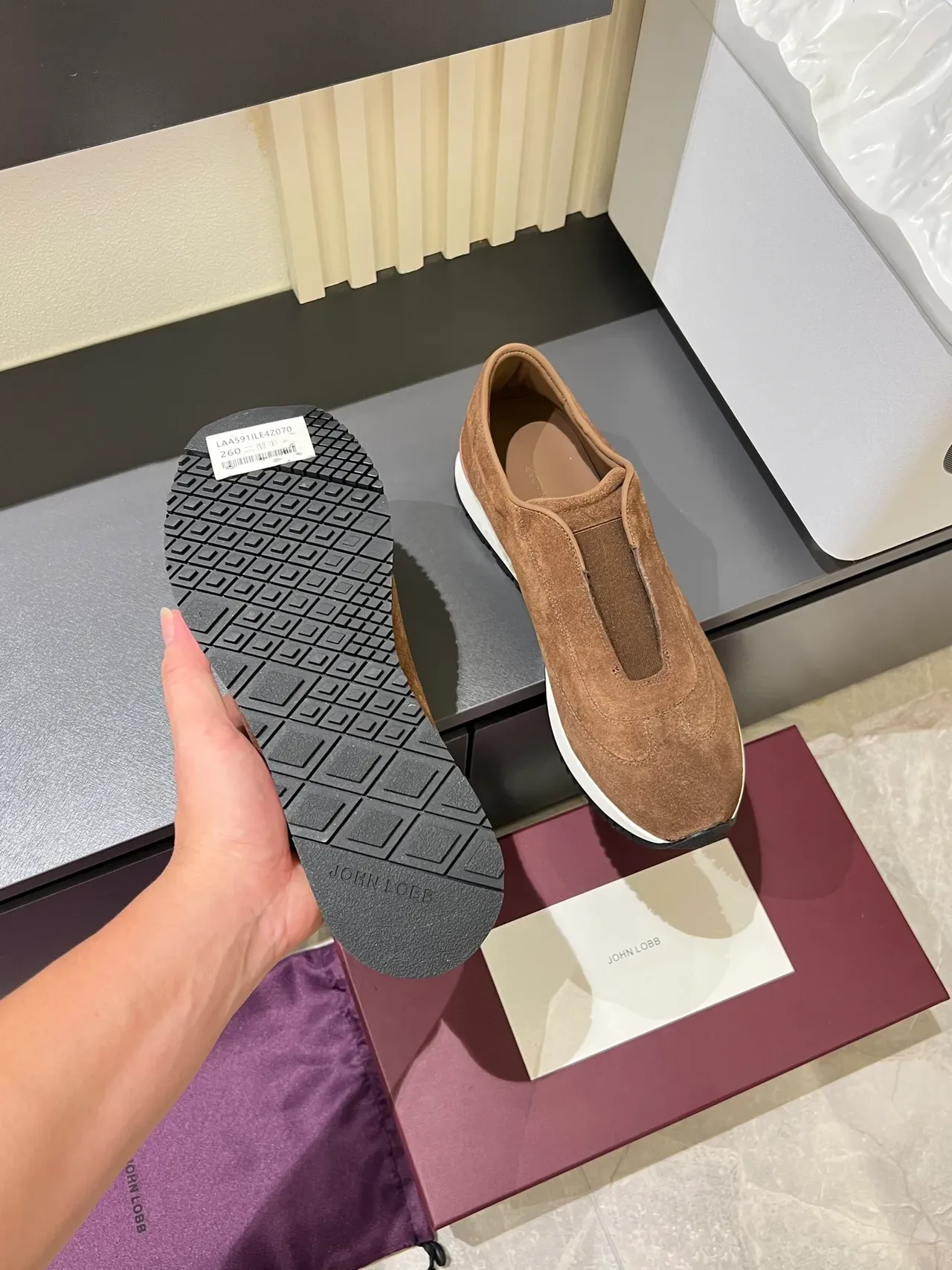 Brown White Suede Upper Slip-On Construction Sneakers 3