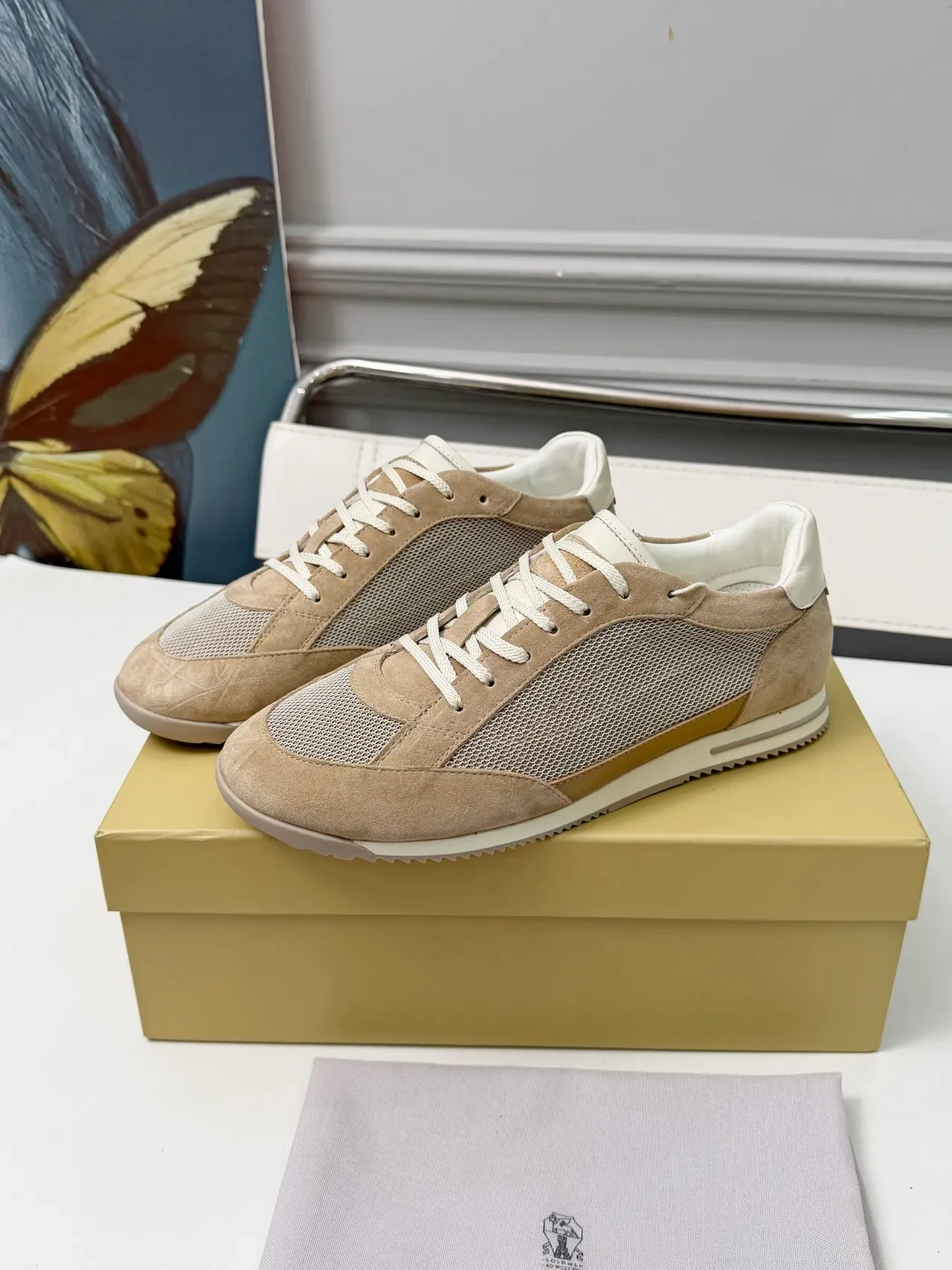 Brunello Cucinelli Beige Suede and Mesh Lifestyle Sneakers 2