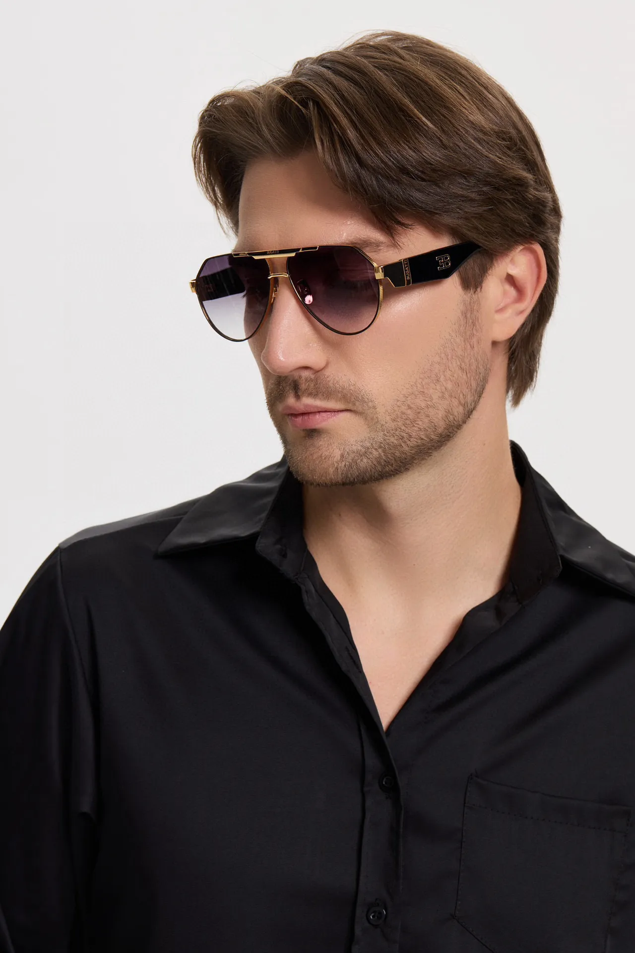 Bugatti Aviator Gold Green Silhouette Metal Frame Sunglasses 2