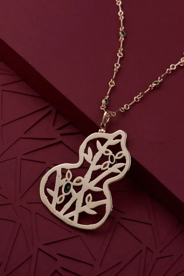 Burgundy Green Openwork Leaf Motif Pavé-Set White Stones Necklace 5