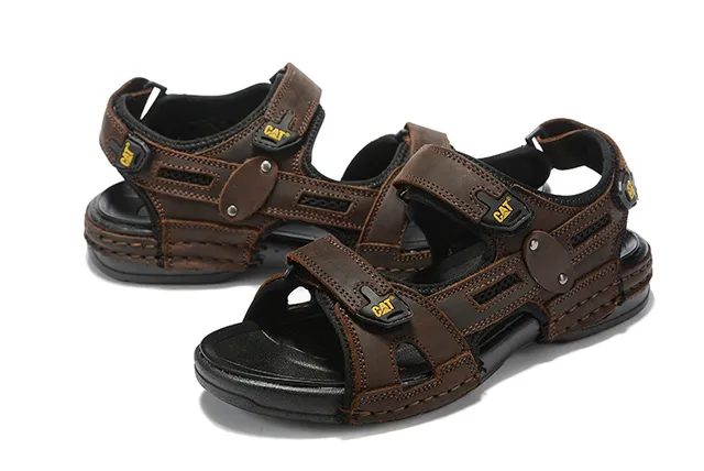 CAT Sandales Casual Brun, Noir, Tan Cuir Supérieur Semelle Caoutchouc 11