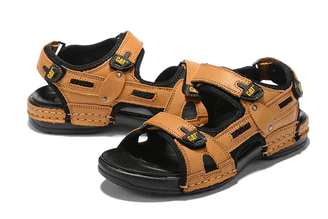 CAT Sandales Casual Brun, Noir, Tan Cuir Supérieur Semelle Caoutchouc 18
