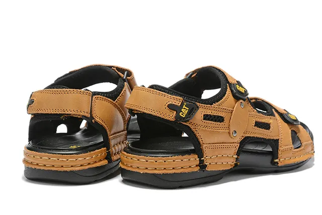 CAT Sandales Casual Brun, Noir, Tan Cuir Supérieur Semelle Caoutchouc 19