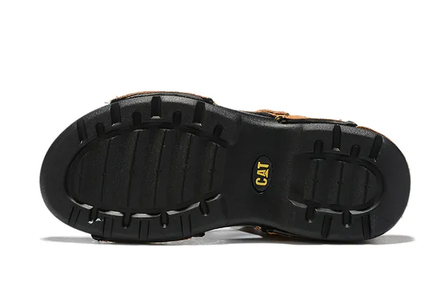 CAT Sandales Casual Brun, Noir, Tan Cuir Supérieur Semelle Caoutchouc 20