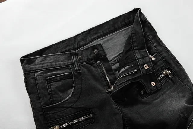 Dark Wash Moto-Style Zippered Knee Panel Jeans 4