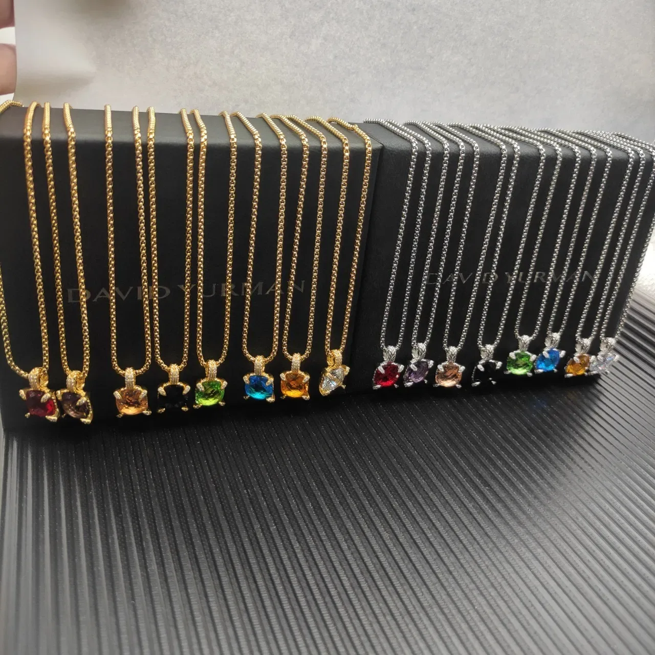 David Yurman Blue Gold Box Chain Cushion-Cut Gemstone Necklace 2