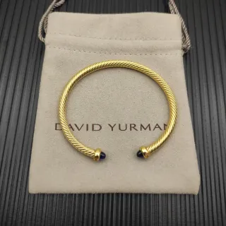 David Yurman Cable Classic Twisted Gold-Tone Blue Cabochon Bracelet