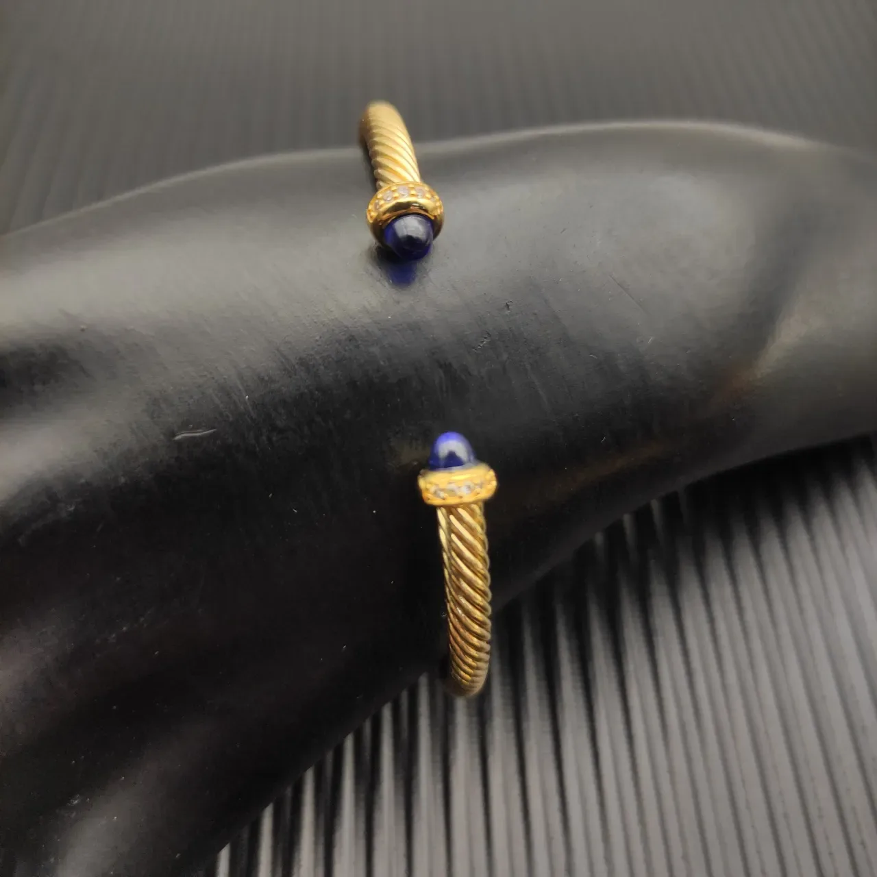 David Yurman Cable Classic Twisted Gold-Tone Blue Cabochon Bracelet 7
