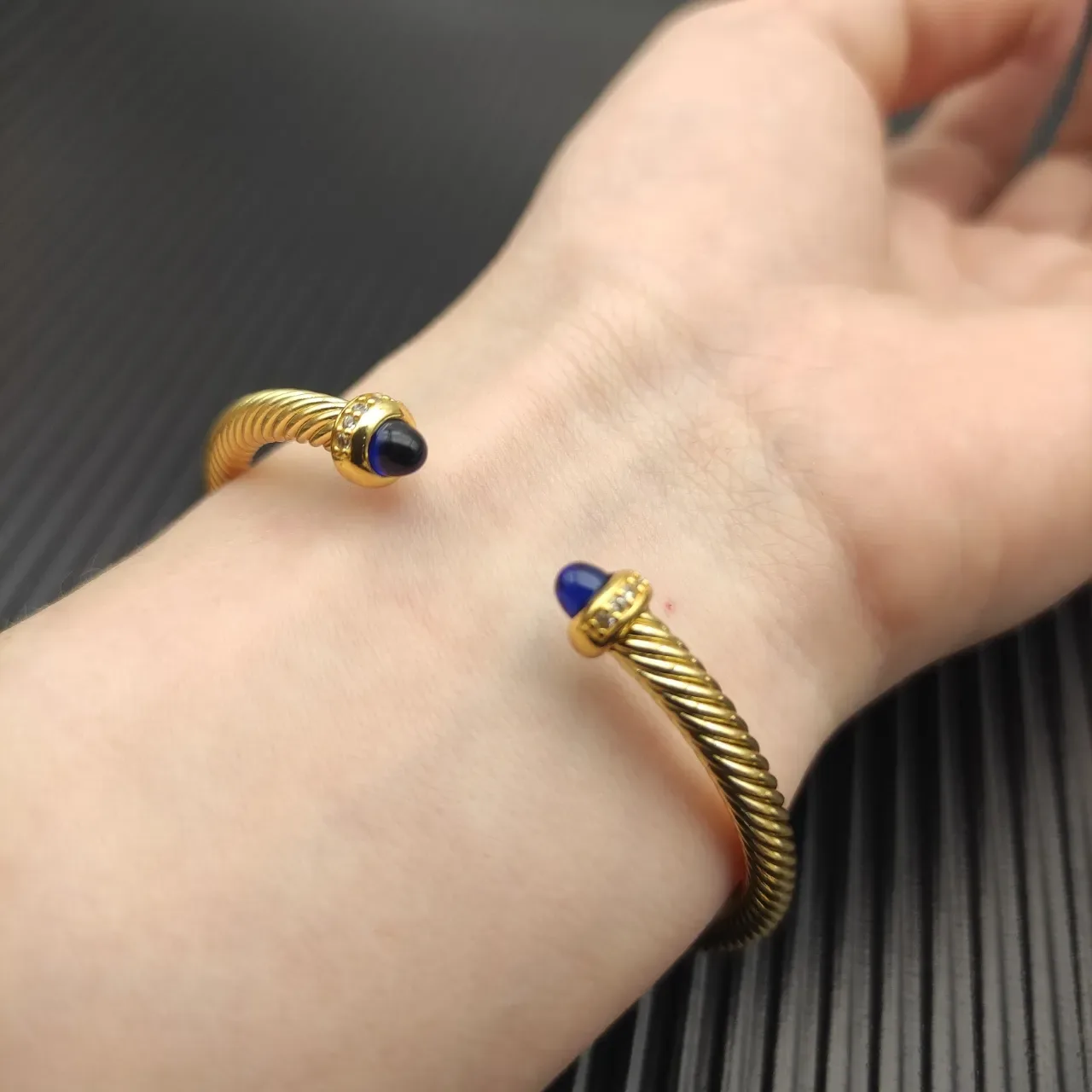 David Yurman Cable Classic Twisted Gold-Tone Blue Cabochon Bracelet 8