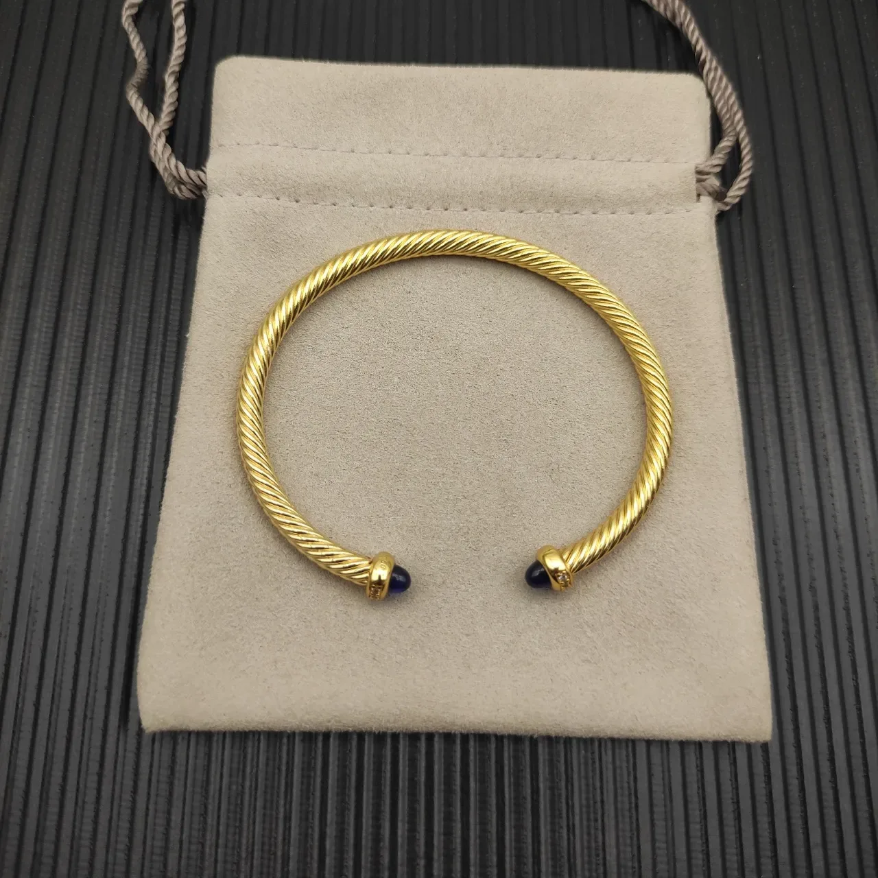 David Yurman Cable Classic Twisted Gold-Tone Blue Cabochon Bracelet 9