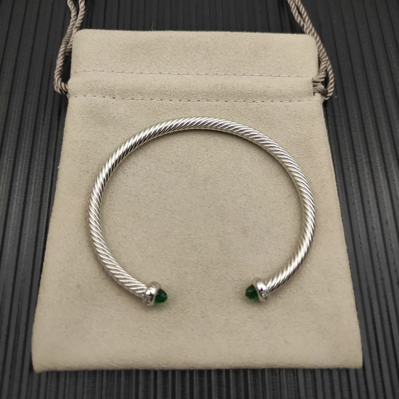 David Yurman Cable Classic Twisted Silver and Green Bracelet 9