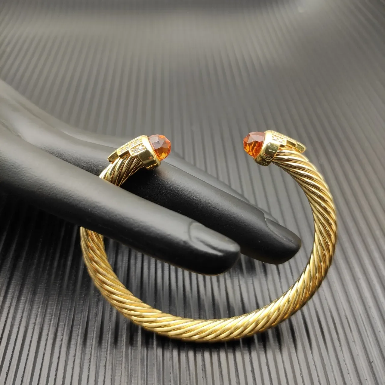 David Yurman Cable Classics Gold Orange Twisted Gemstone-Terminal Bracelet 4