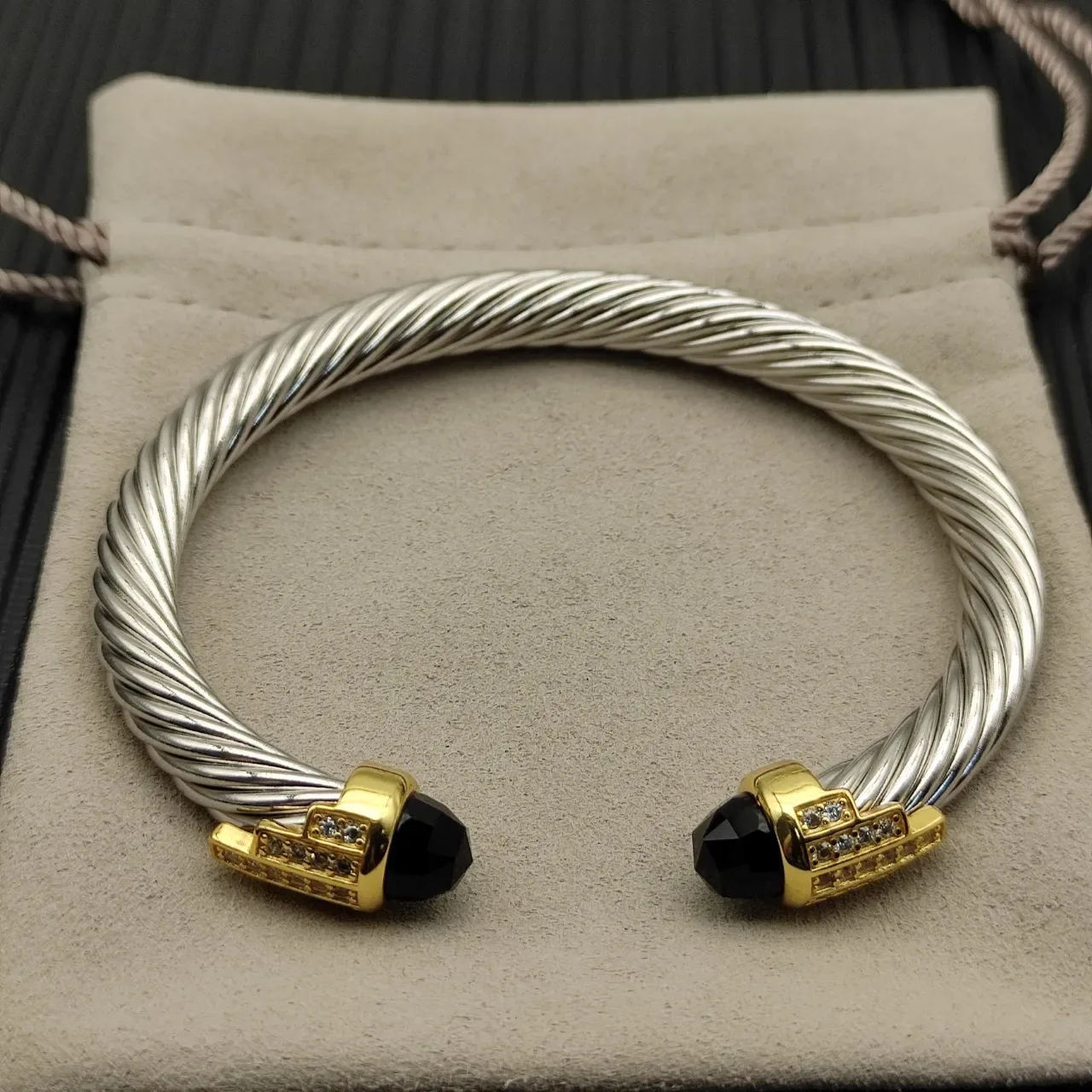 David Yurman Cable Classics Silver Gold Twisted Two-Tone Metal Bracelet 8