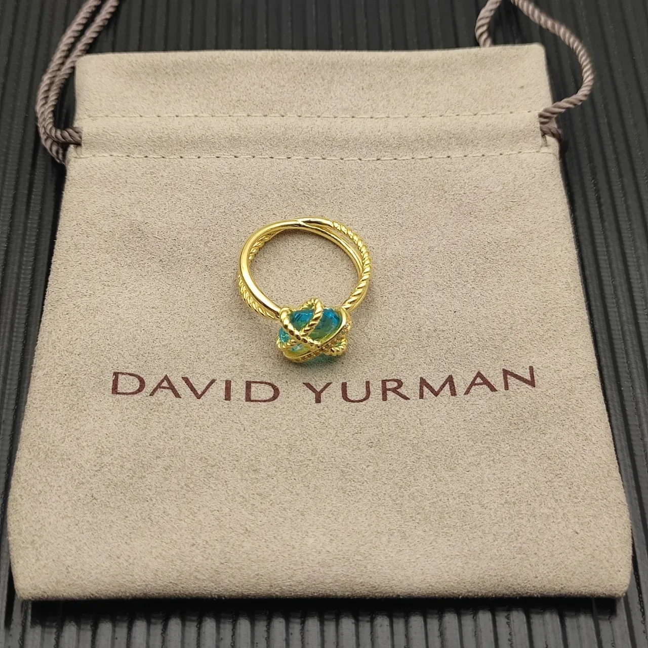 David Yurman Cable Collection Twisted Knot Blue-Green Stone Ring — catalogue reference via WWTop Yupoo
