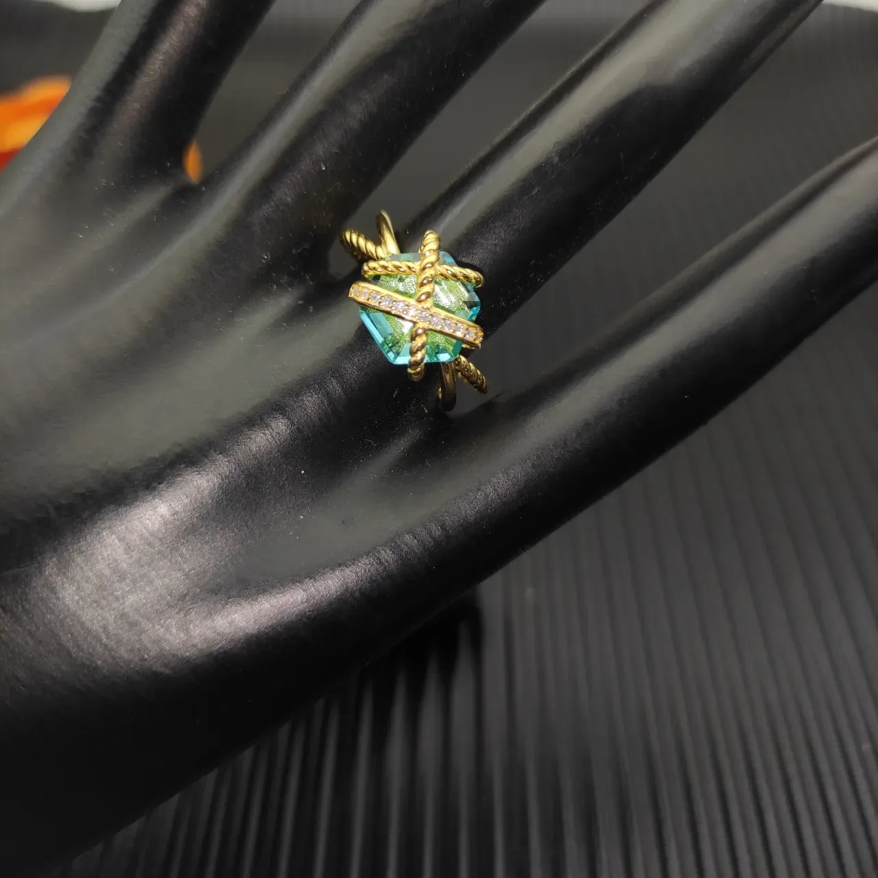 David Yurman Cable Collection Twisted Knot Blue-Green Stone Ring 6