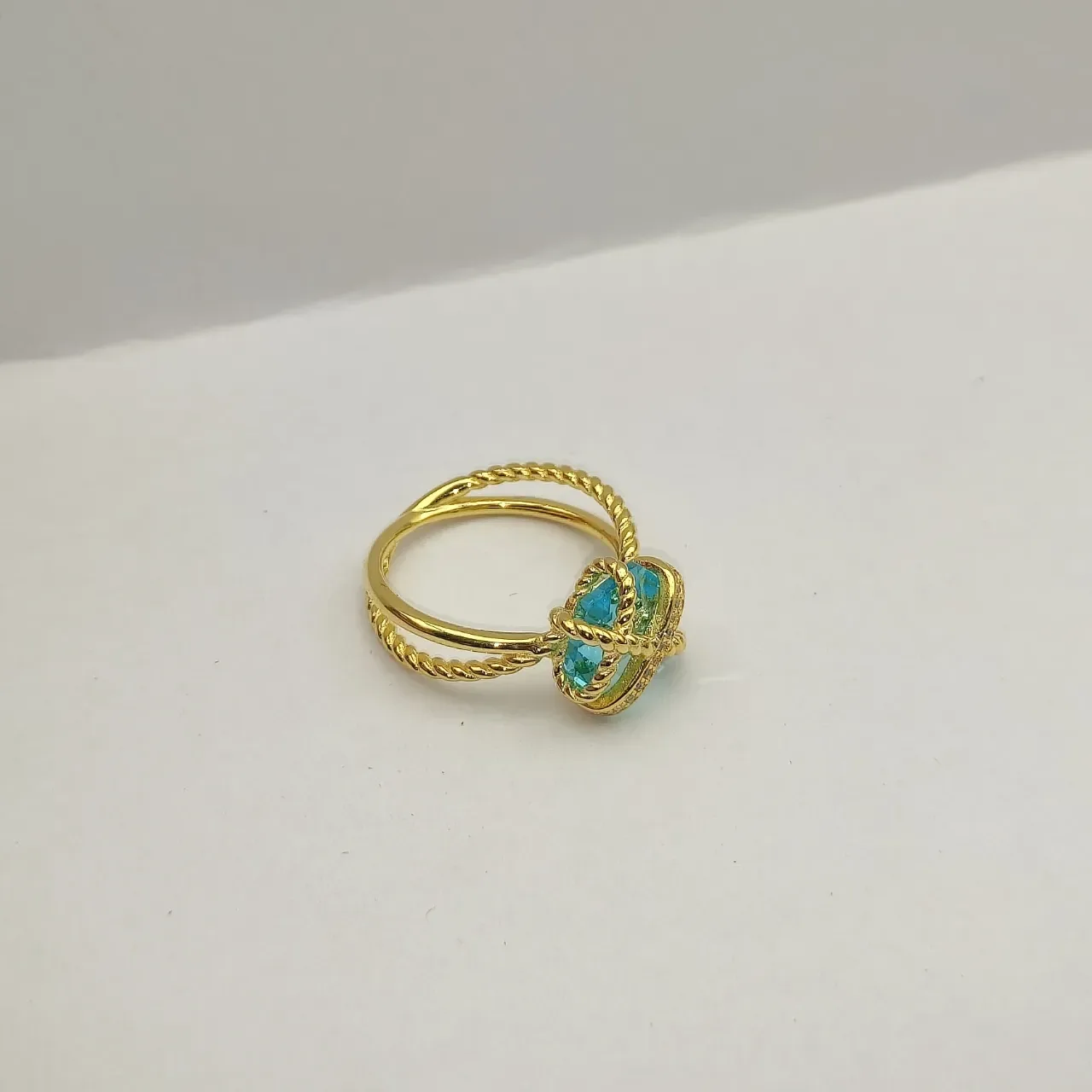 David Yurman Cable Collection Twisted Knot Blue-Green Stone Ring 7
