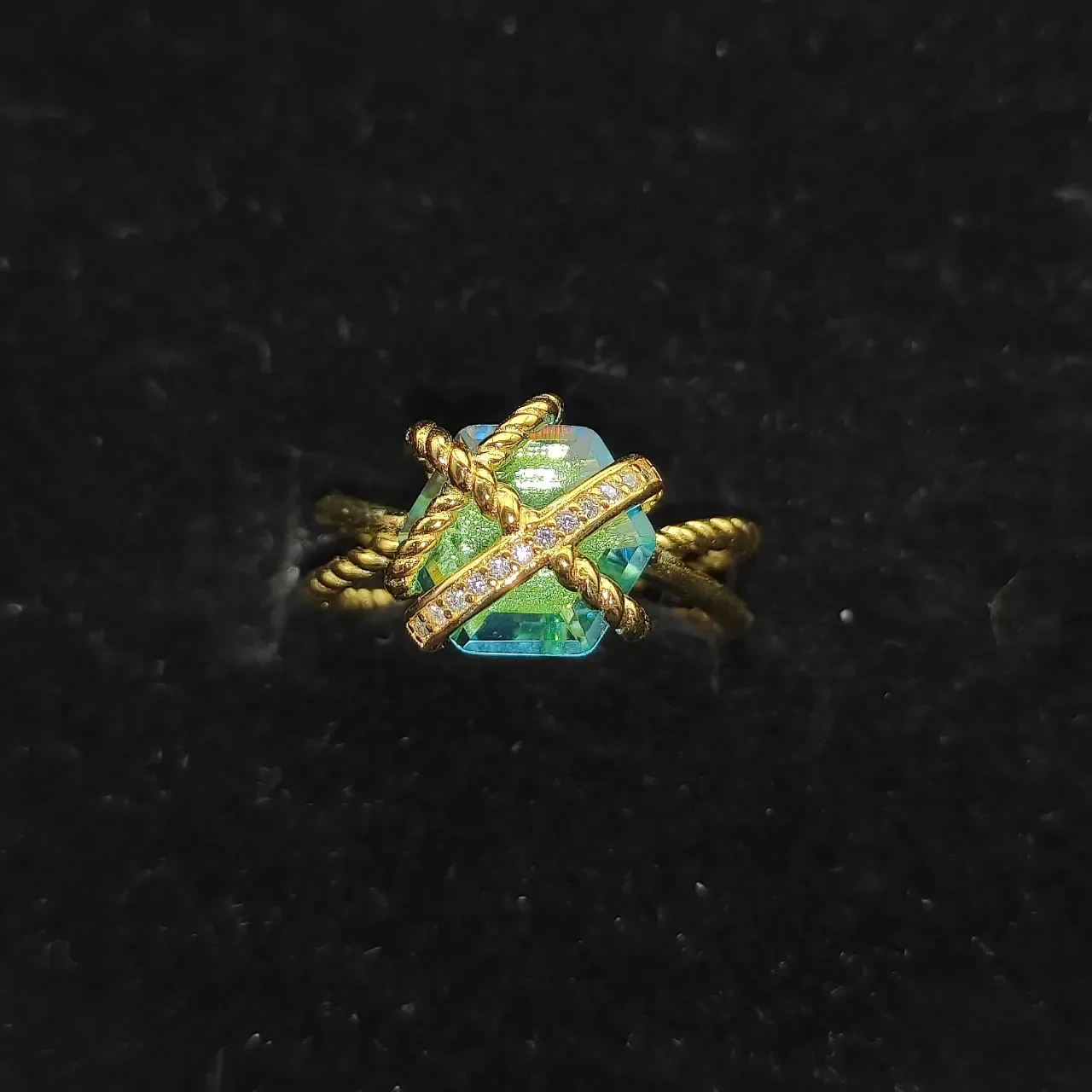 David Yurman Cable Collection Twisted Knot Blue-Green Stone Ring 8
