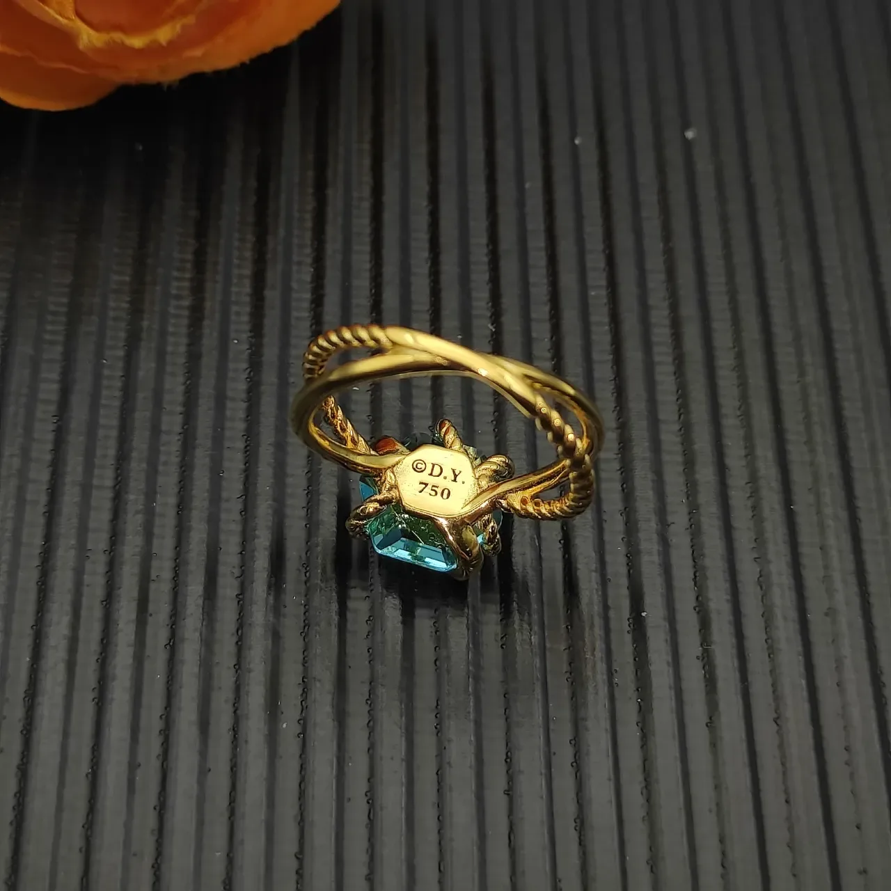 David Yurman Cable Collection Twisted Knot Blue-Green Stone Ring 9