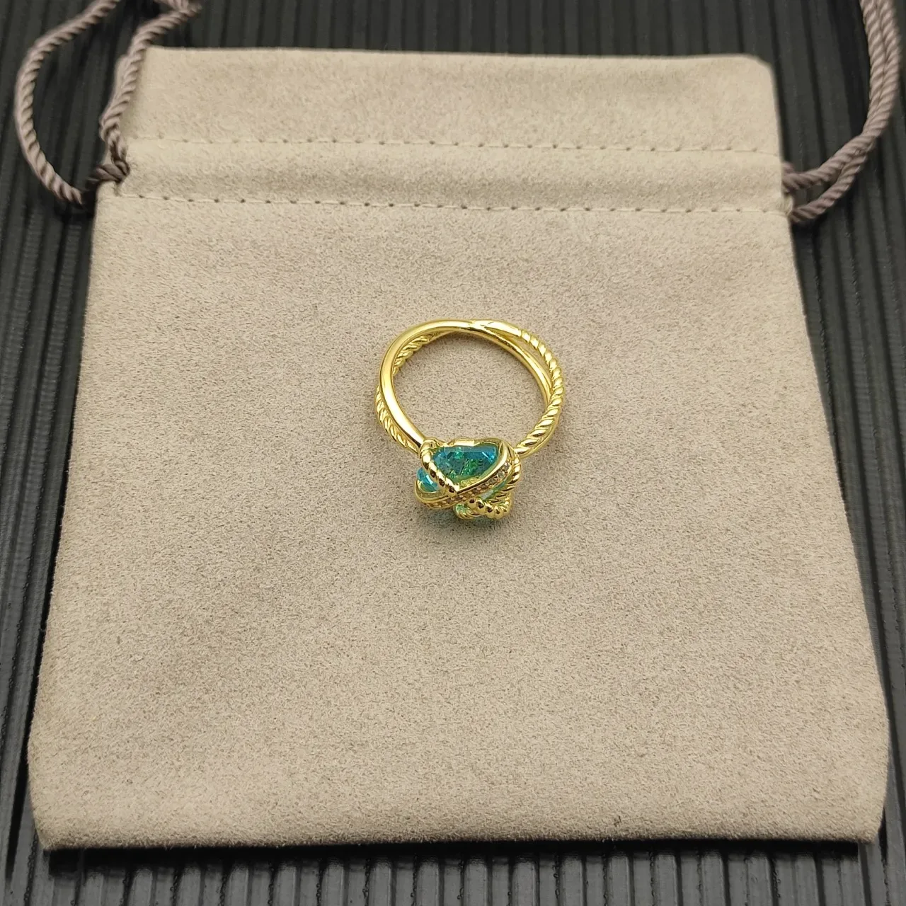 David Yurman Cable Collection Twisted Knot Blue-Green Stone Ring 10
