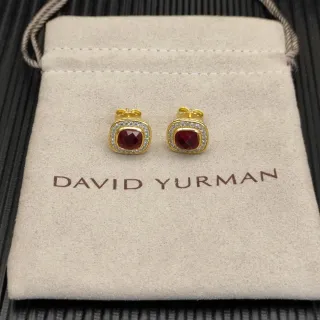 David Yurman Brincos de Espeto com Gema Vermelha em tom dourado Pavé Halo