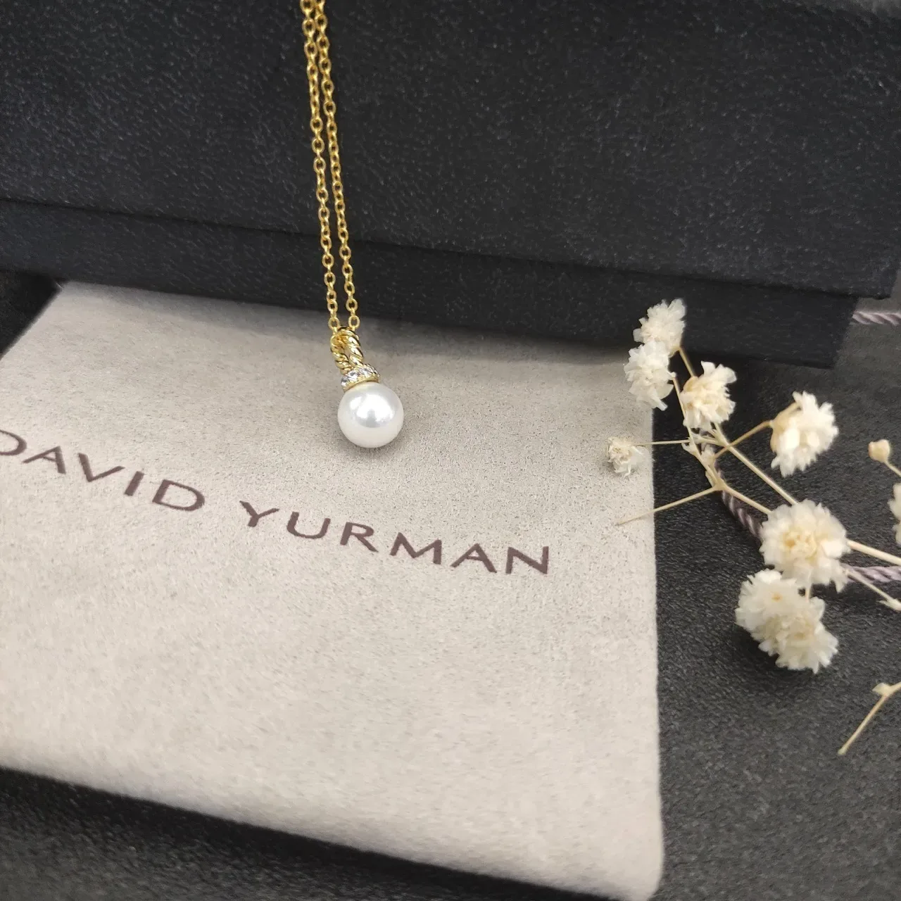 David Yurman Gold White Cable-Inspired Bail Single Round Pearl Pendant Necklace 9