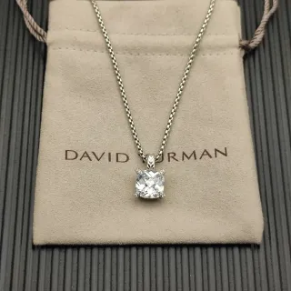 David Yurman Argent Beige Pierre Taille Coussin Monture Quatre Griffes Collier