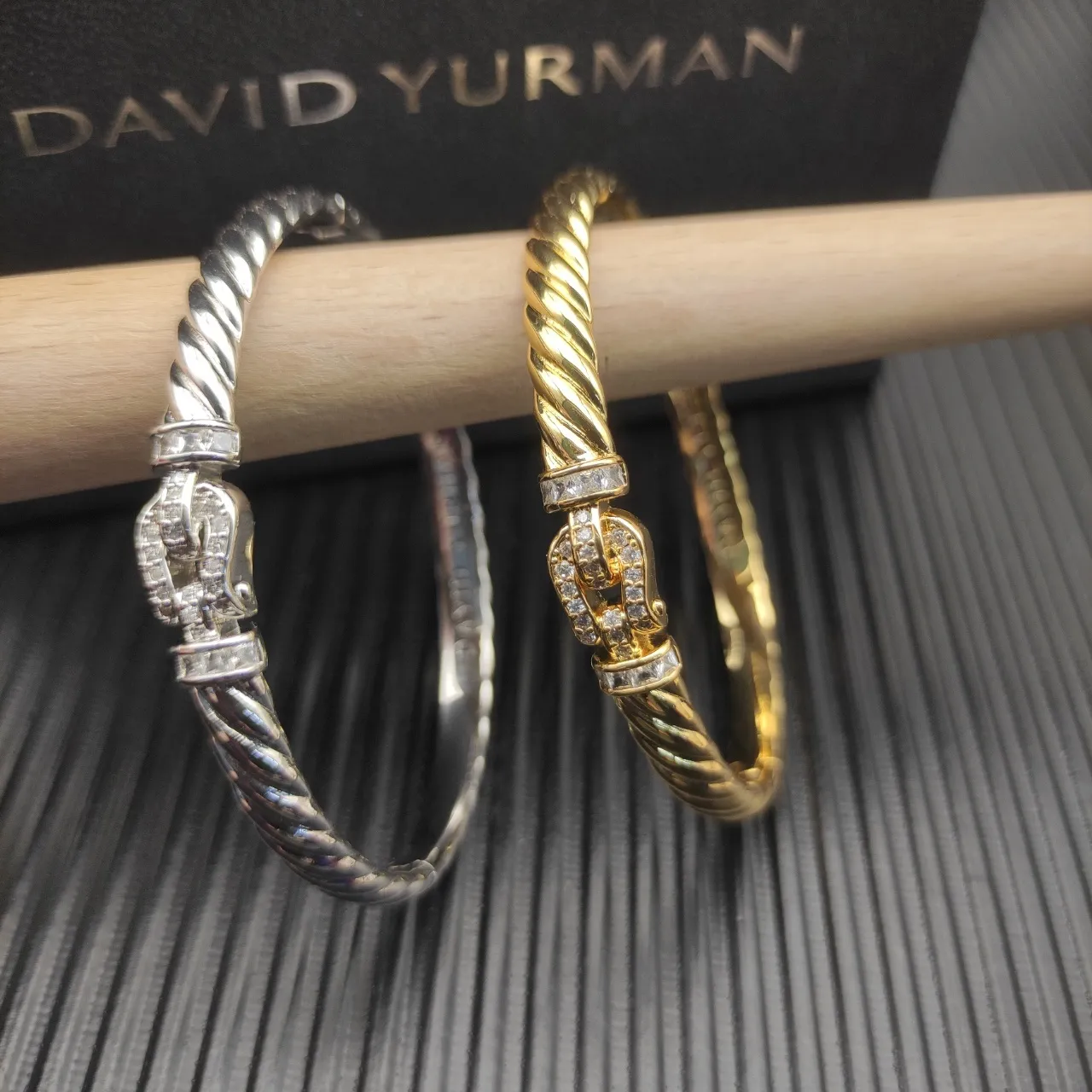 David Yurman Silver White Twisted Cable Pavé Diamond Buckle Bracelet 3