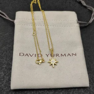 David Yurman তারকা পেন্ডেন্ট সোনালী সাদা চেইন Pavé-Set নেকলেস