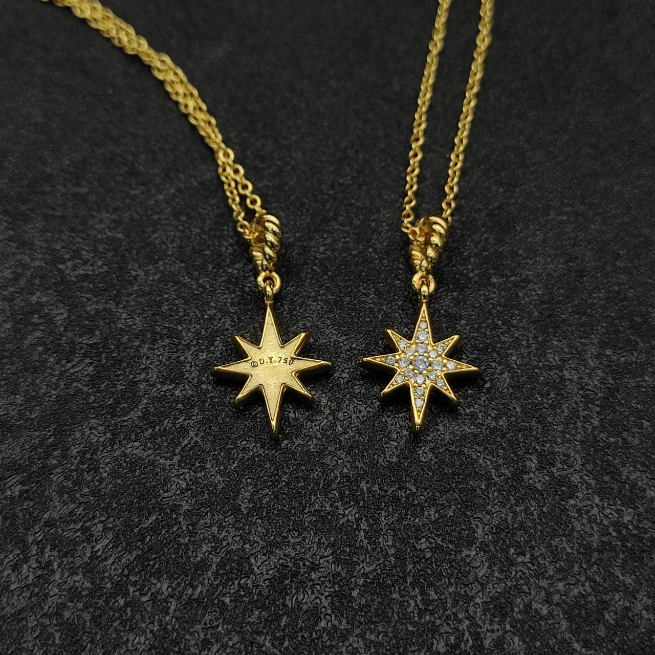 David Yurman Star Pendant Gold White Chain Pavé-Set Necklace 6