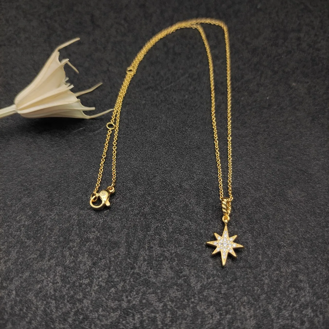 David Yurman Star Pendant Gold White Chain Pavé-Set Necklace 8