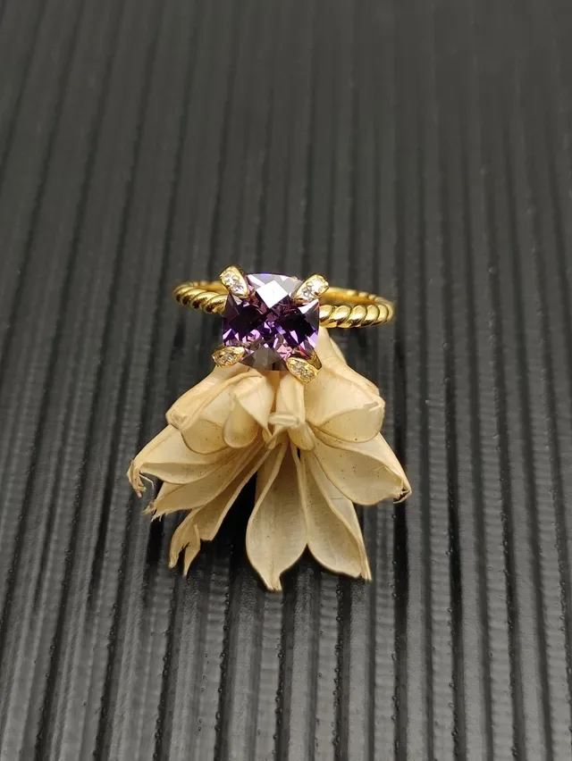 David Yurman Twisted Rope Band Square Amethyst Ring 6