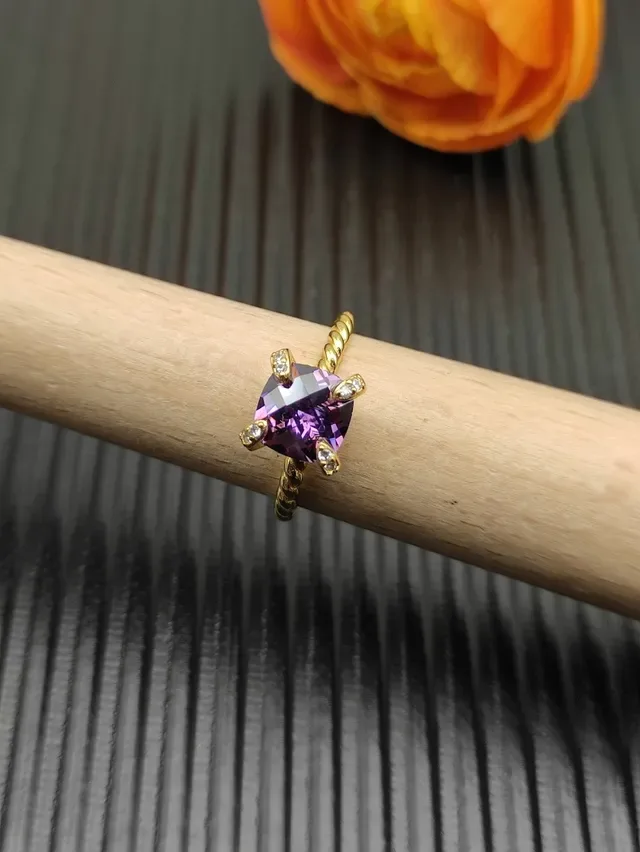 David Yurman Twisted Rope Band Square Amethyst Ring 8