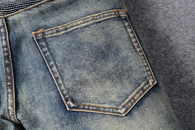 Distressed Moto-Panelled Zip-Pocket Blue Jeans 4