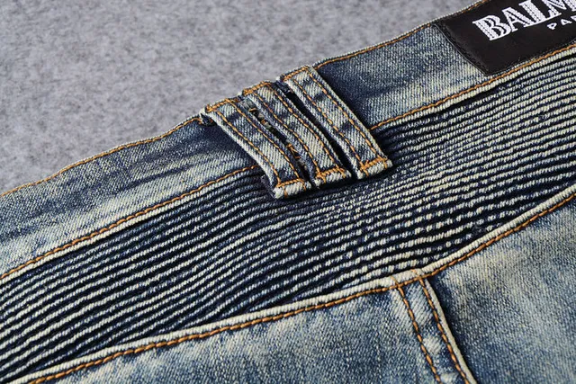 Distressed Moto-Panelled Zip-Pocket Blue Jeans 5
